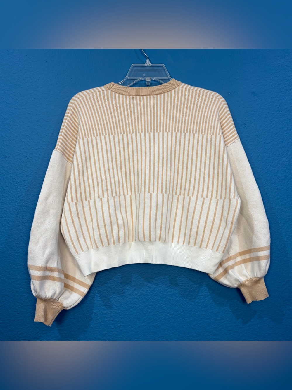 Philosophy Republic Clothing Tan White Striped Oversized Cropped Sweater Sz XS - Picture 2 of 16